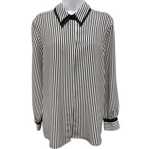 VTG Eva Laurel Women's SZ 16 Long Sleeve Black White Blouse Made USA Stripe